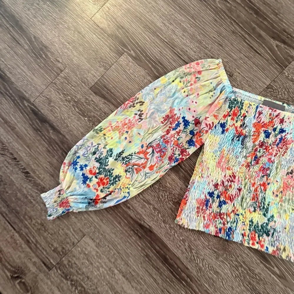 Anthropologie Rouen Smocked Floral Long Sleeve Top - Picture 2 of 7